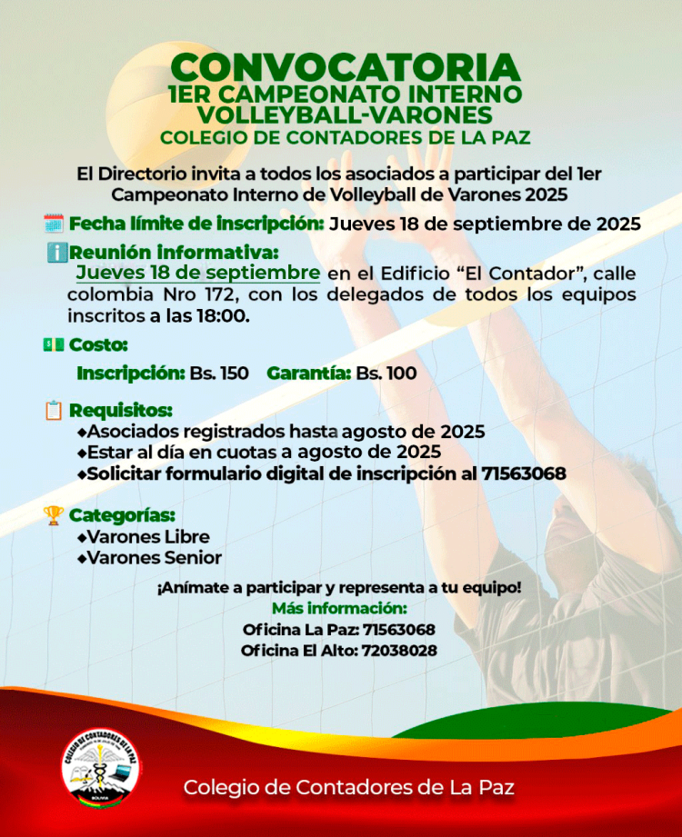 CONVOCATORIA CAMPEONATO VOLEYBALL VARONES LIBRE 2025